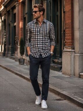 THE NORTH FACE Men’s Gray Black Navy Check Button Down Long Sleeve Shirt M